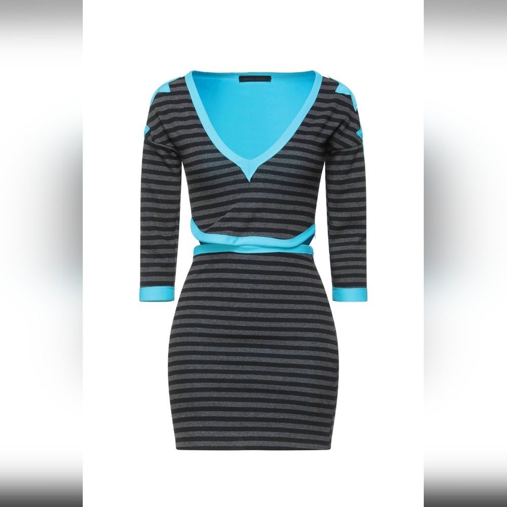 Frankie Morello Black and Blue Bodycon Dress V-Neck